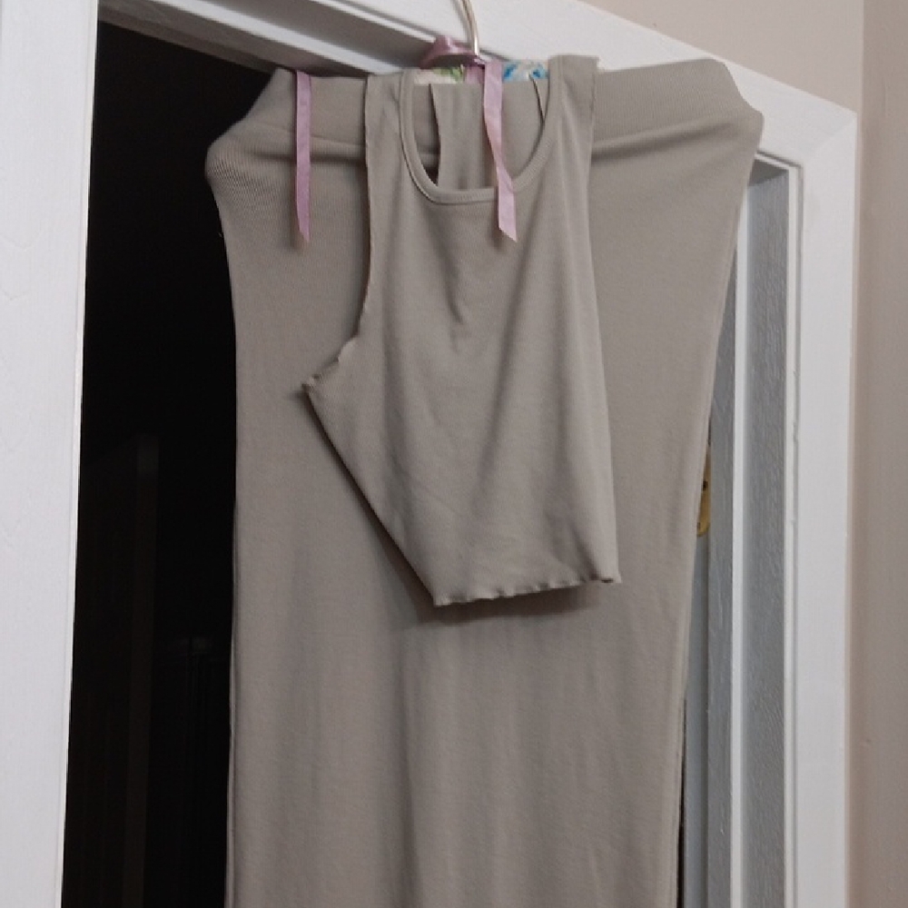 2pc Beige Sleeveless Razerback Crop Top snd Skirt Set
